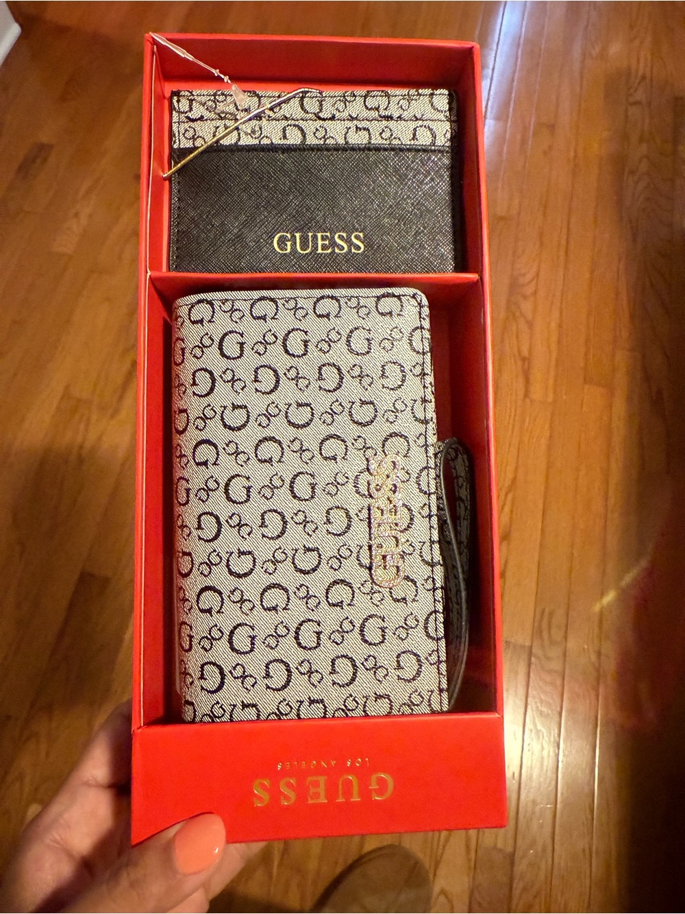 Guess Monogram Wristlet Wallet in Beige and Black - Picture 2 of 3